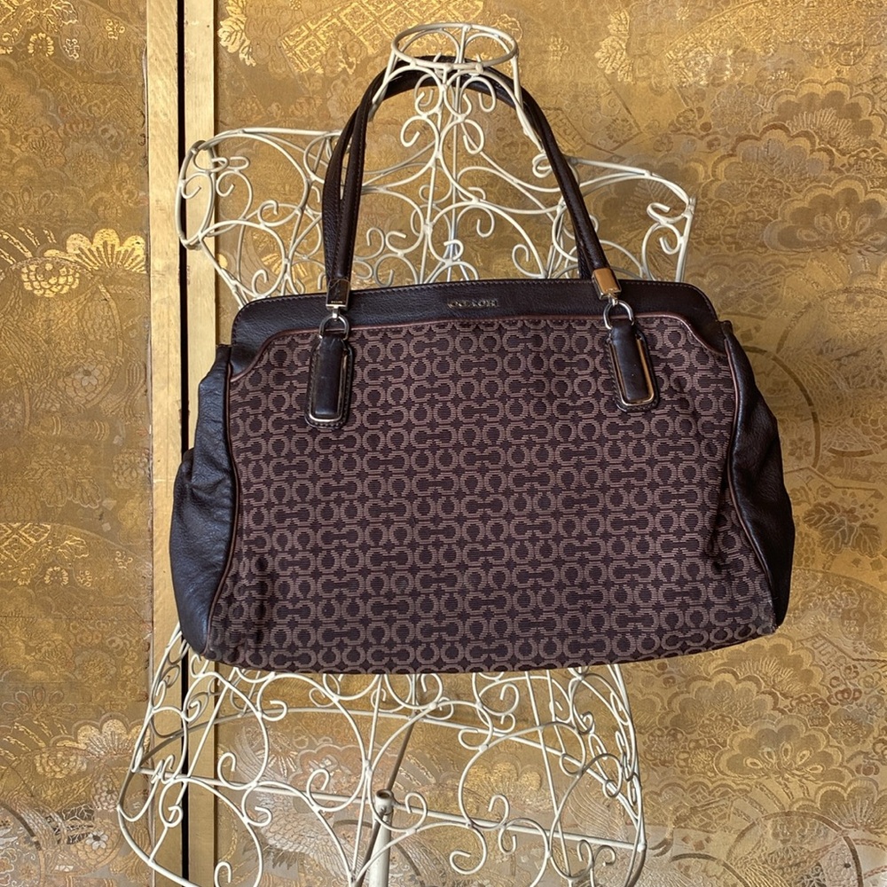 Coach Black and Gray Shoulder Bag with Signature Pattern